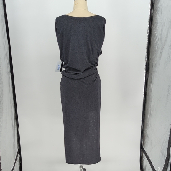 00794 All Staints Ruched Waist Asymmetrical Jersey Knit Dress Dark Gray Small - Picture 2 of 7